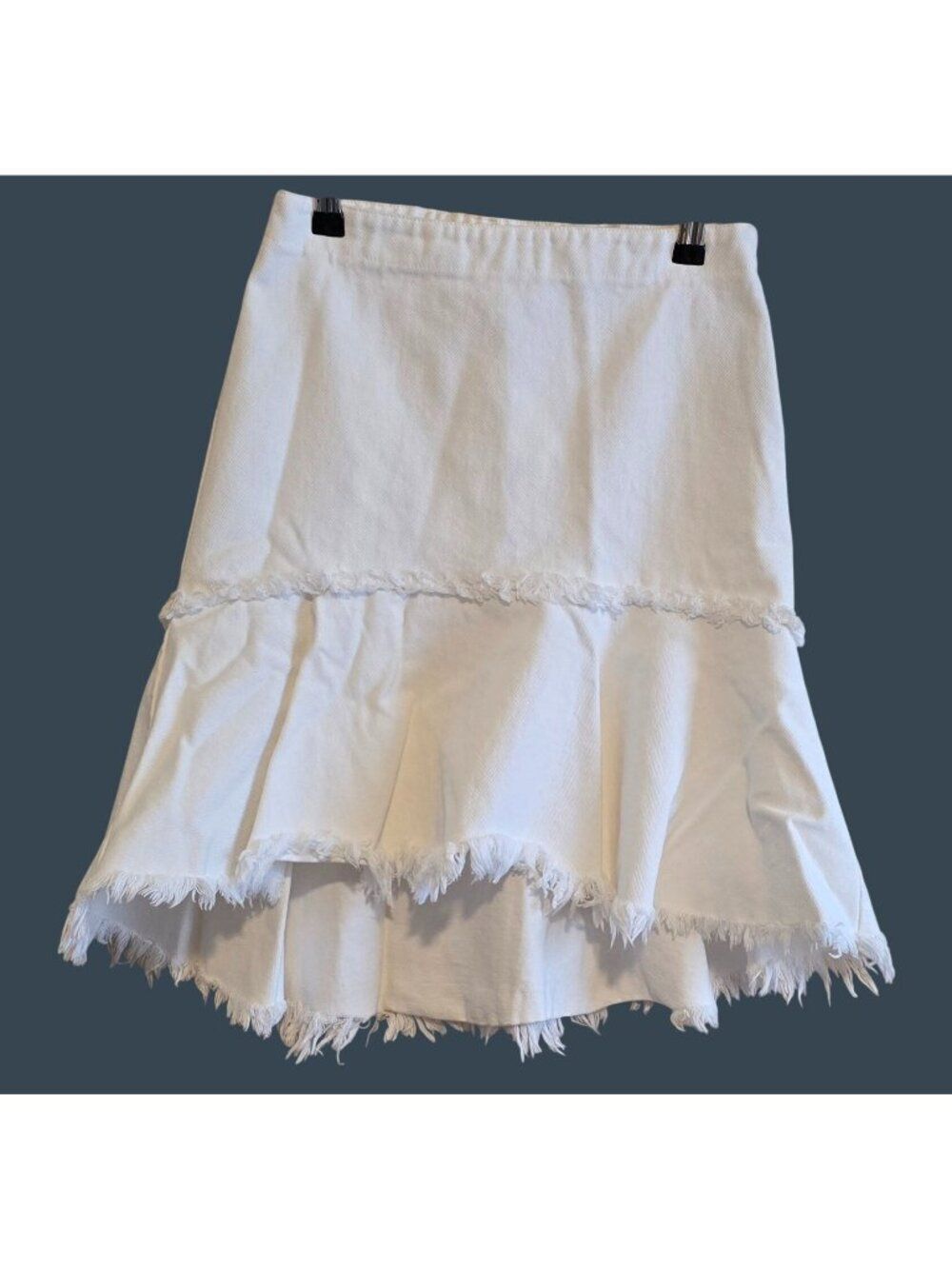 Joah Los Angeles White Frayed Tiered Skirt High-Low Hem Drama summer party chic
